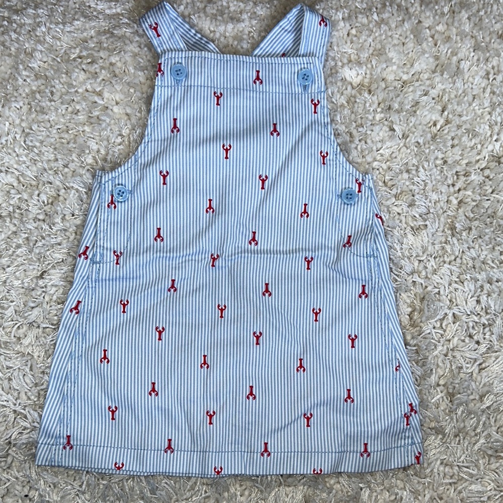 Adorable Striped Blue and Red Lobster Overalls Dress
